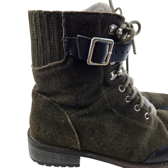 EMU Australia Boots Women 8 Waldron Green Suede Waterproof Moto Combat Shearling - Picture 2 of 12